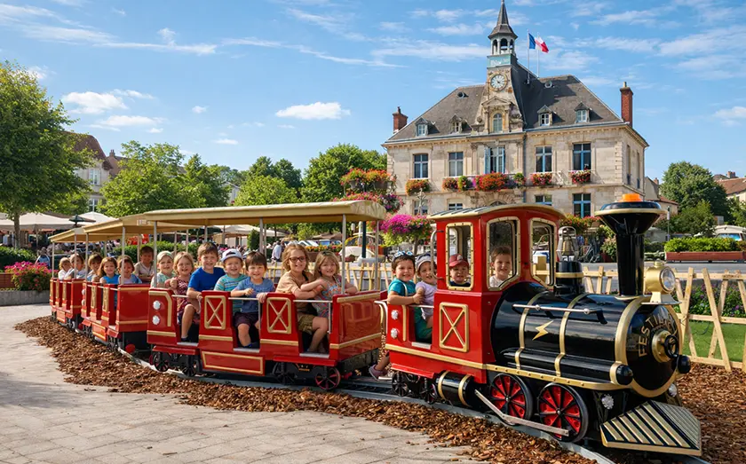 Manège petit train rouge avec enfants